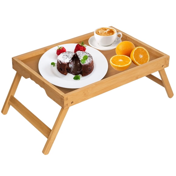 Bandeja de cama Artmeer, patas plegables de bambú, tamaño grande