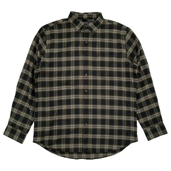 Van Heusen Mens Black Gold Plaid Long Sleeve Button-Down Shirt Large