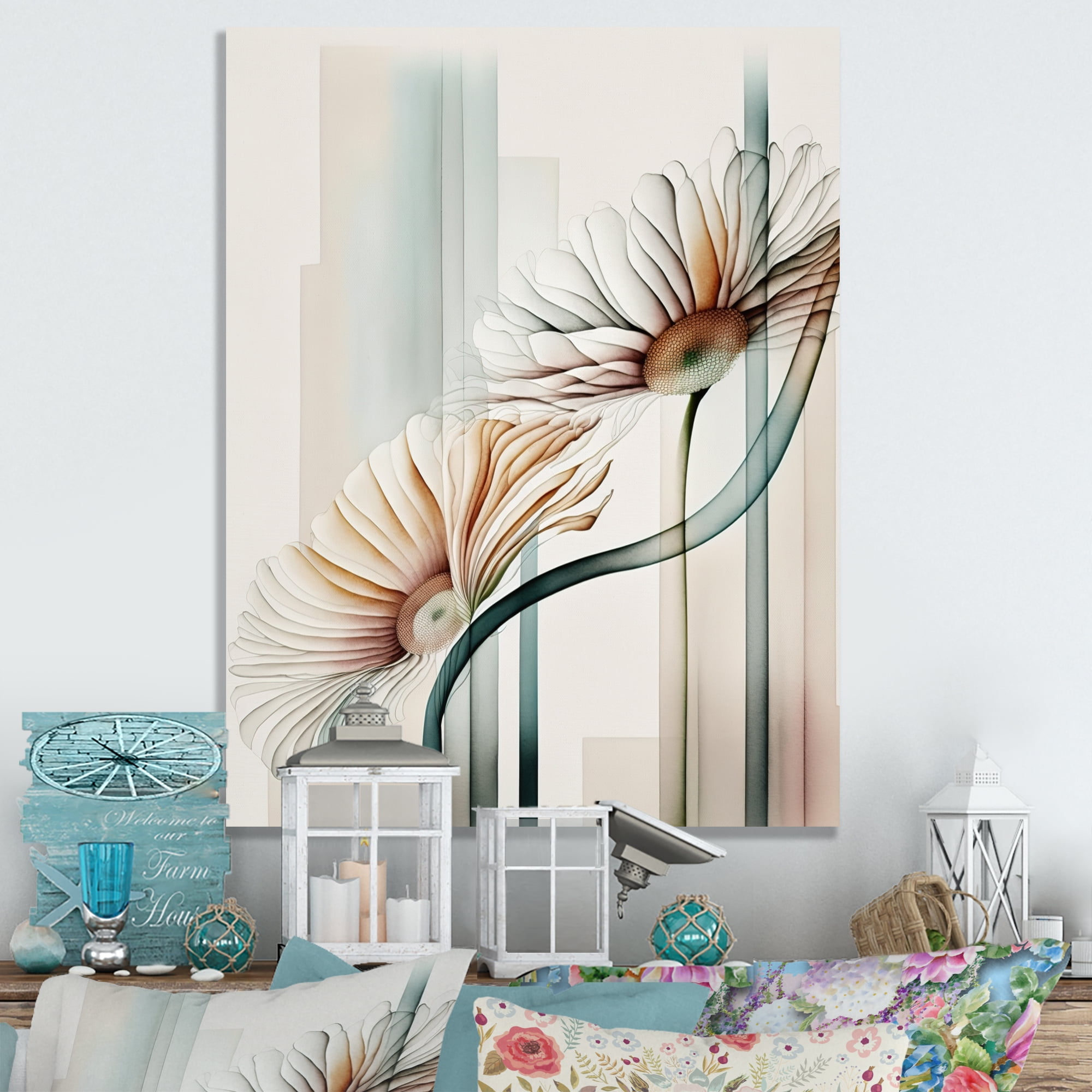 Designart White Gerber Flowers Hyperrealistic IV Canvas Wall Art