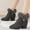 Gray, variant on JUSLIO Womens Boots Chunky Heel Boots Comfort Mid Calf Boots Solid Color Fashion Casual Slip On Pointed Toe Boots for Women