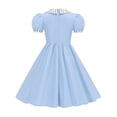 thumbnail image 6 of BLTIBY Girls Vintage Dress 50s Retro Leck Button Dresses Short Sleeve A Lined Swing Dress Light Blue 10-11 Years, 6 of 8
