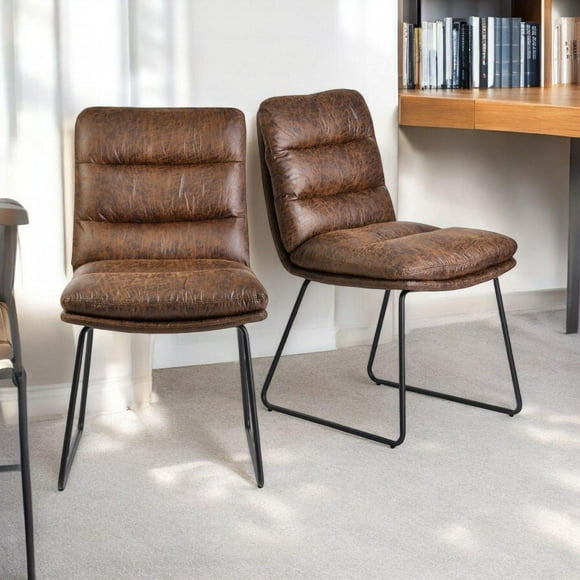 Lot de 2 chaises de bureau marron Homy Casa, design contemporain, revêtement en cuir synthétique, pour le bureau et la maison, structure en métal robuste, siège confortable