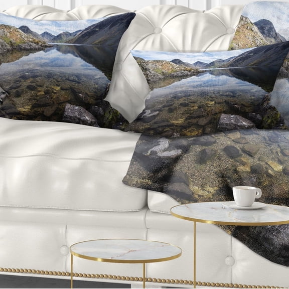 Designart Wast Water with Reflection in Lake - Landscape Printed Throw Pillow - 12x20