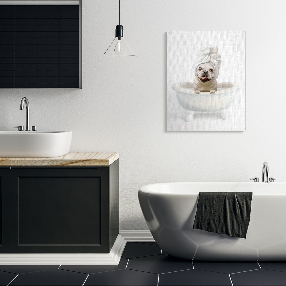 Stupell Industries Bathroom Relaxation House Pet Terrier Claw Bath Design Animals & Insects Painting Gallery Wrapped Canvas Art Print Wall Art, 30 x 40