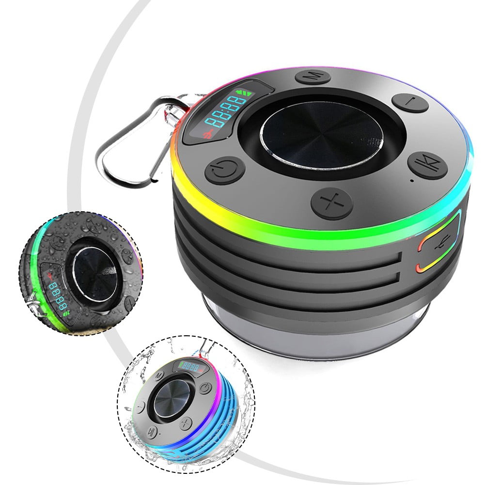 linyes Bluetooth Shower Radio Speaker with Suction Cup IPX7 Waterproof FM Radio Clock LED Display Portable Wireless Speaker for Bathroom Pool blue