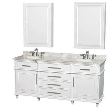 Bathroom Cabinets Countertops - Wyndham Collection Berkeley 72 inch Double Bathroom Vanity in White, White Carrera Marble Countertop, Undermount Round Sinks, 24 inch Medicine Cabinets
