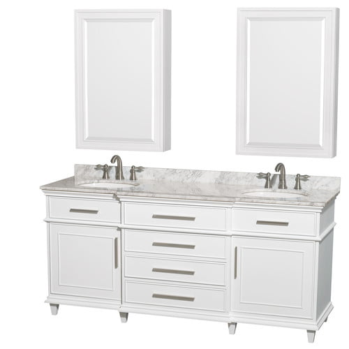 Wyndham Collection Berkeley 72 Inch, White Bathroom Vanity With Carrera Marble Top