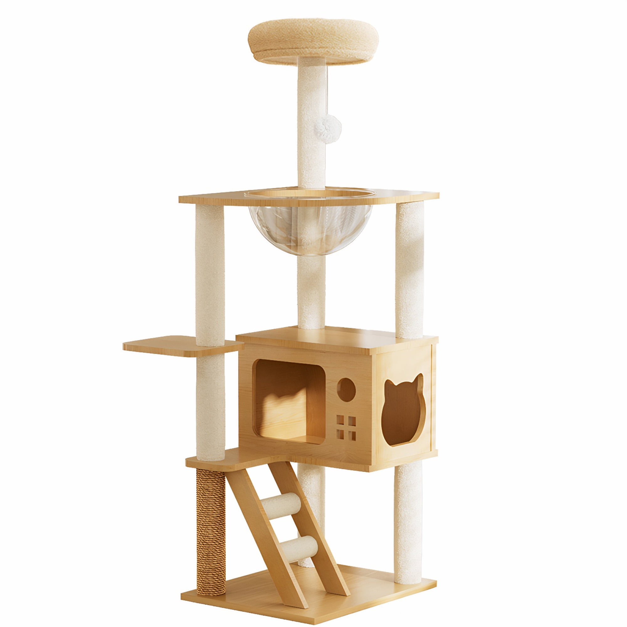 Jopath Modern Cat Tower,Cat Tree Climbing Tower,Wood Cat Tree Tower For Indoor Catscat Tree With Sisal-Covered Scratching Posts And Top Perch, Clear Pod For Small Large Cats