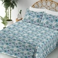 thumbnail image 3 of Ambesonne Nature Theme Fitted & Flat Sheet with Shams 4 Pcs Set, Leafy Floral Print Art, Full, Cadet Blue and Lilac, 3 of 5