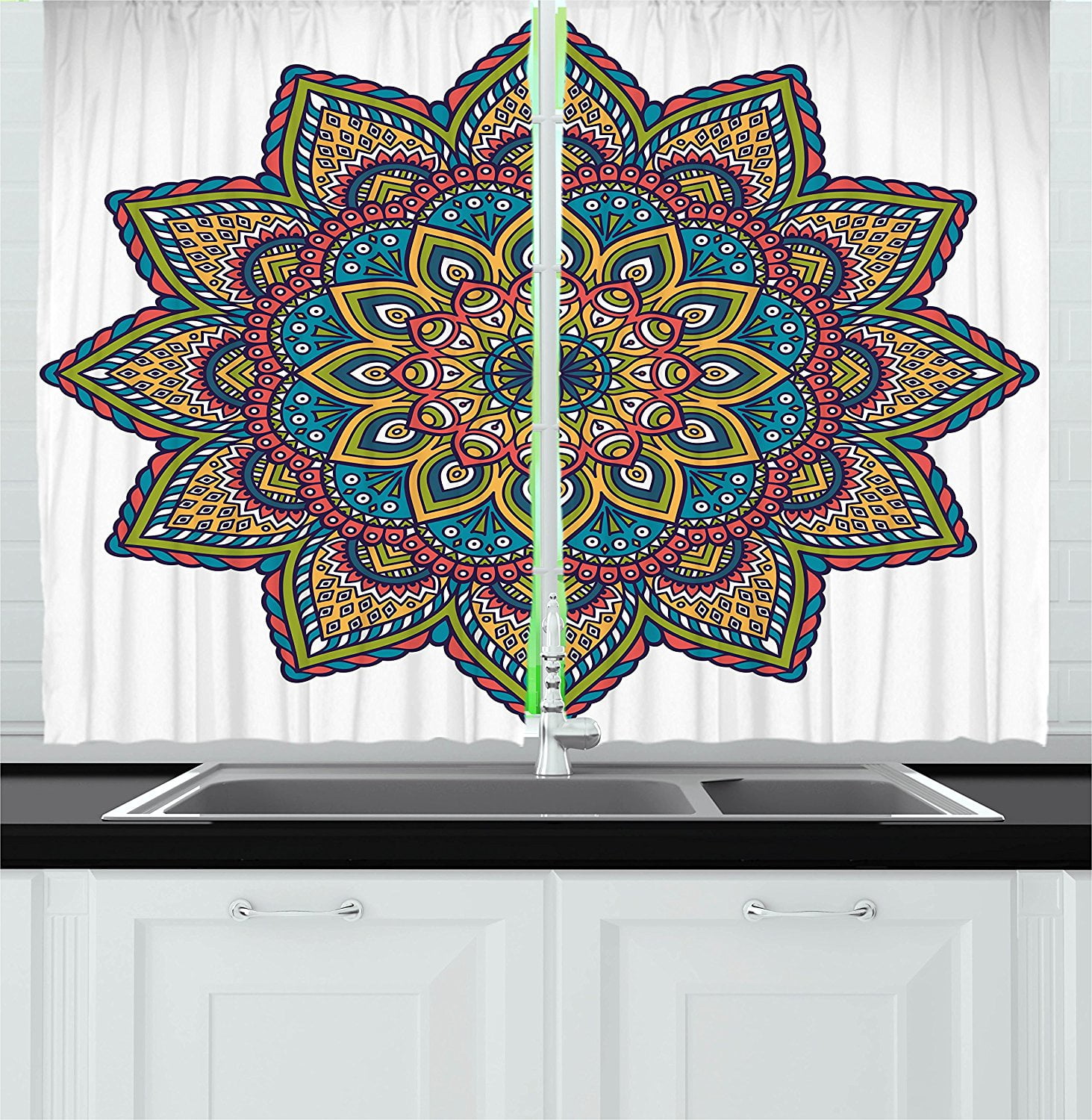 Vivid Modern Kitchen Curtains 2 Panel Set Window Drapes 55" X 39" Ambesonne Vivid Modern Kitchen Curtains 2 Panel Set Window Drapes 55" X 39" Ambesonne