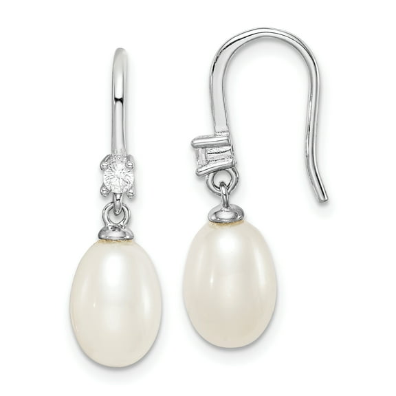 Primal Silver Sterling Silver Rhodium-plated 7-8mm White Rice Freshwater Cultured Pearl Cubic Zirconia Earrings