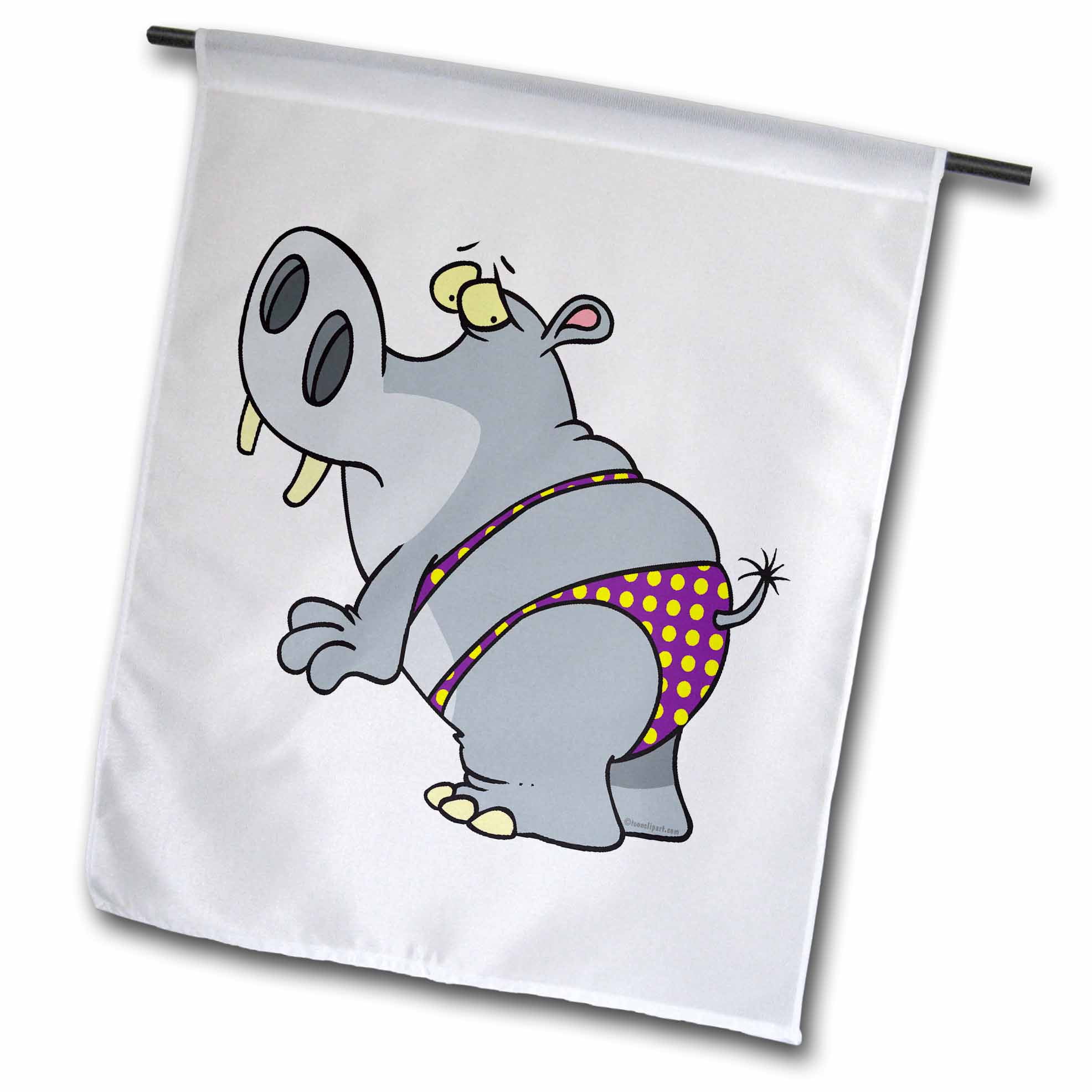 3dRose Funny Bikini Hippo Cartoon Character Garden Flag, 12 by 18