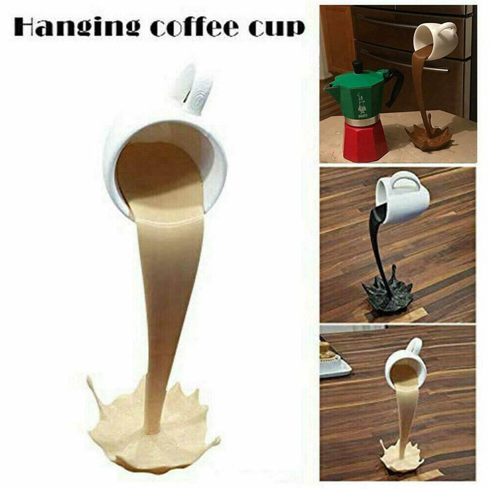 OAVQHLG3B 2 Pack Floating Coffee Cups Coffee Bar Accessories Magic Pouring  Spilling Splash Coffee Mugs Funny Sculpture Art Decor for Home, Kitchen,Present  for Coffee Lover(Black,Brown) 