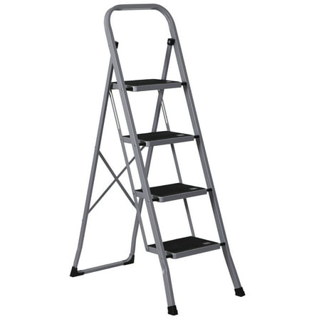 ZENSTYLE 4 Step Ladder Portable Steel Step Stool Non-Slip Rubber 330lb Capacity Grey