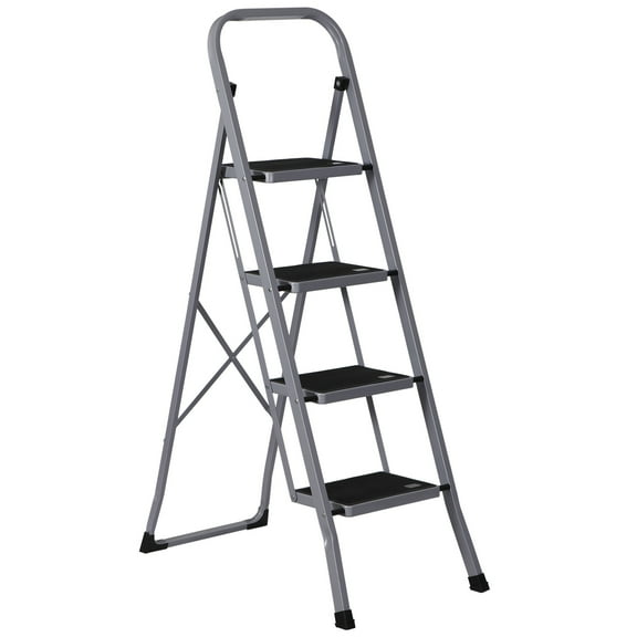 ZENSTYLE 4 Step Ladder Portable Steel Step Stool Non-Slip Rubber 330lb Capacity Grey