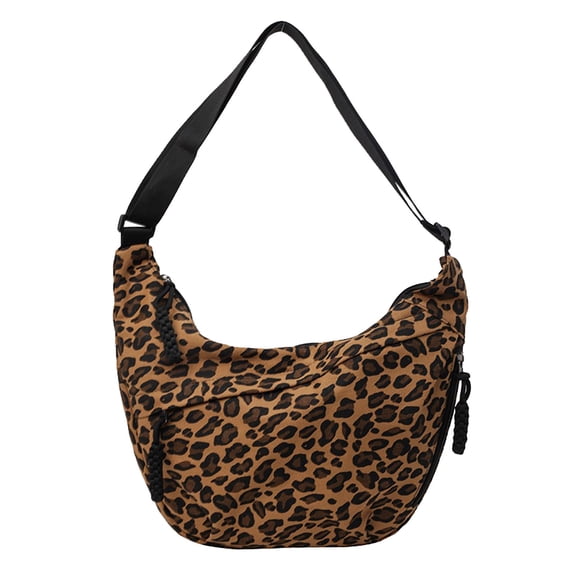 Women's Half Moon Nylon Crossbody Shoulder Bag, Canvas Material, 36x21x7cm, Leopard Print, Adjustable Strap, Multiple Pockets, Large Capacity, Suitable for Travel, Work, and Everyday Use