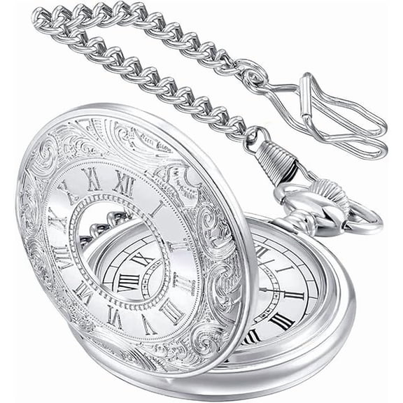 Vintage Pocket Watch Roman Numerals Scale Quartz Pocket Watches with Chain Christmas Graduation Birthday Gifts Fathers Day