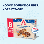 Atkins Snack Bar, Caramel Chocolate Nut Roll, 7g of Protein, Keto Friendly, 8 Count
