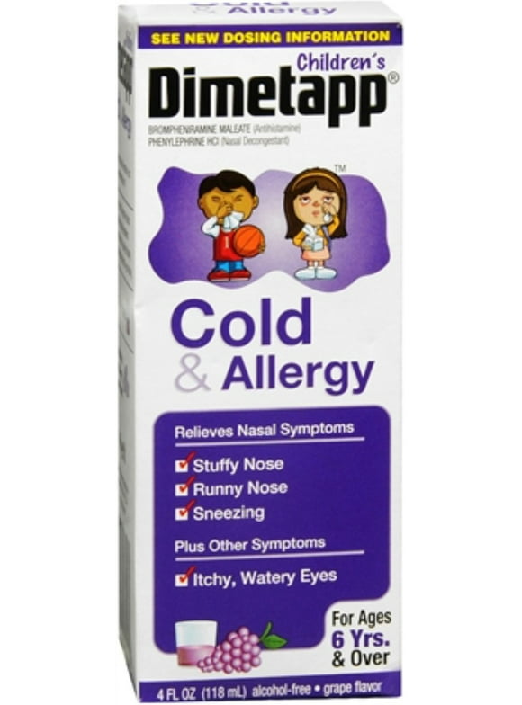 Dimetapp Elixir Children Cold & Allergy Antihistamine Relief, Grape Flavor, 4 oz, 2 Pack