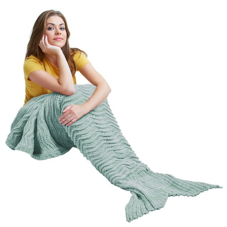 Catalonia Mermaid Tail Blanket, Adult Mermaid Blanket with Anti-Slip Neck Strap, Silky Hand Knitted Sleeping Blanket for Adults All Season Sleeping Bag Multi-Colors 66.5"x22.5" Grey