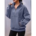thumbnail image 4 of Women Fall Half Zip Pullover Oversized Fleece Mock Neck Hoodies Fashion Outfits Winter Clothing Dark Gray L, 4 of 6