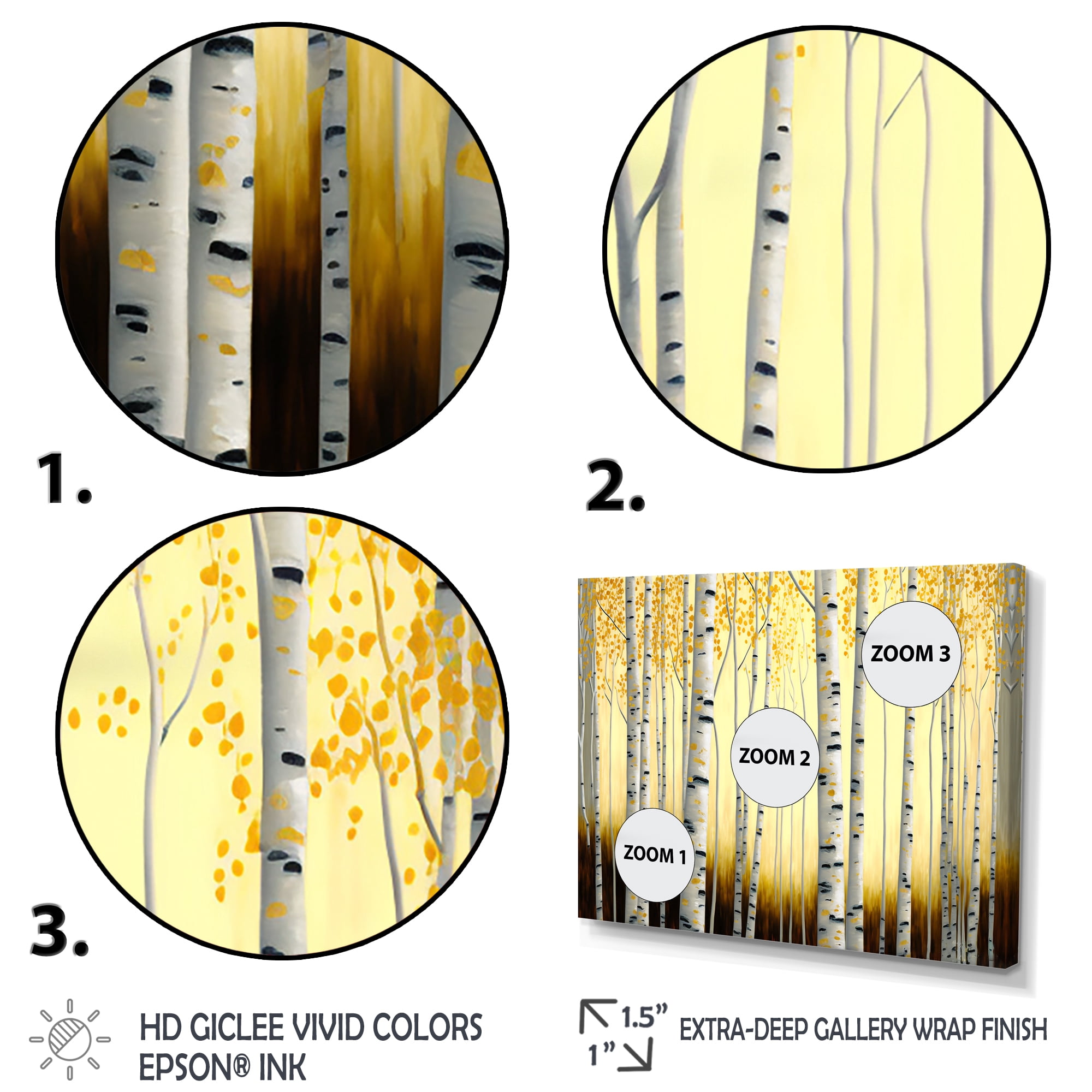 Designart Golden Birch Trees Forest III Canvas Wall Art