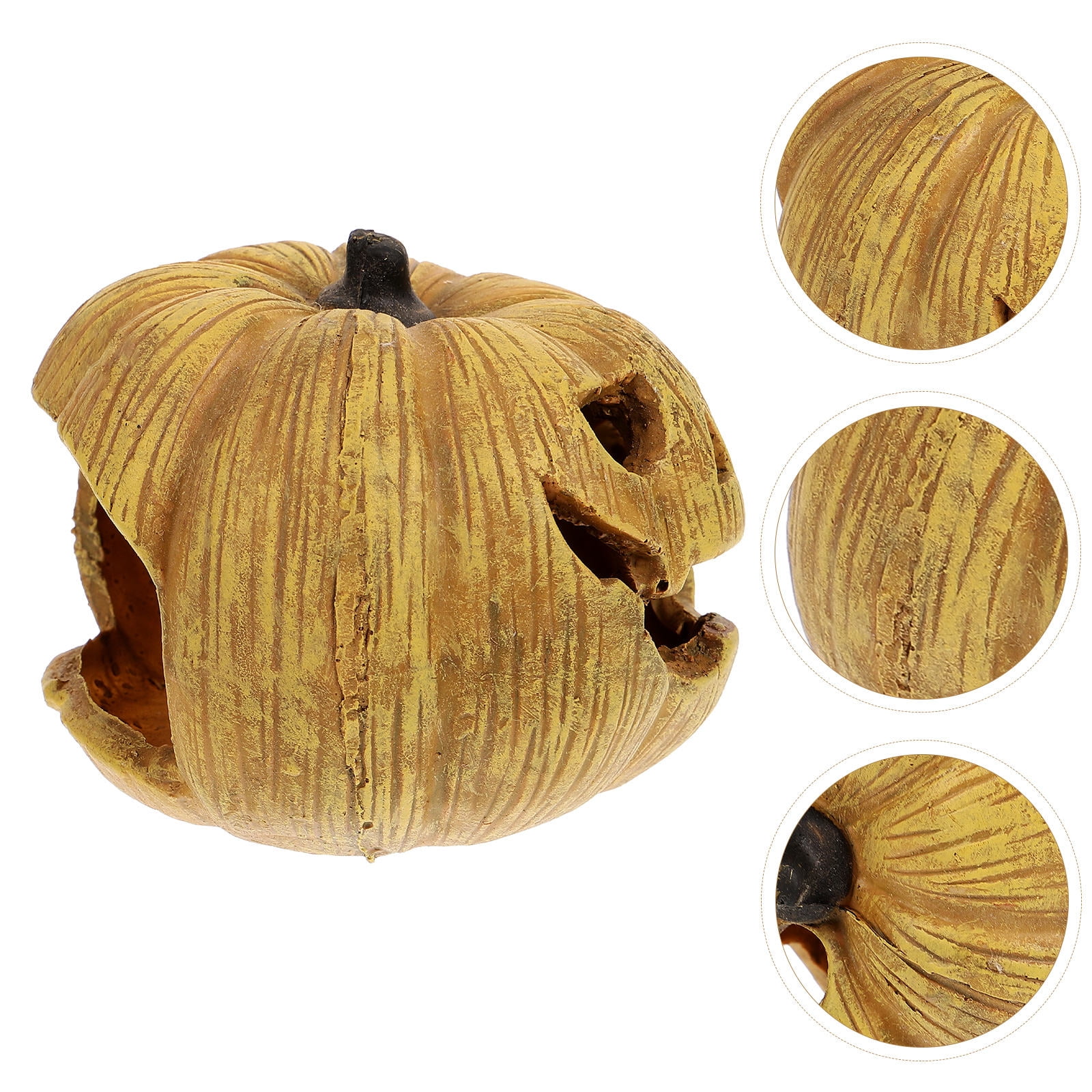 FOMIYES Light Brown Resin Pumpkin Hideout for Reptiles and Lizards, Habitat Accessory, 1 Piece
