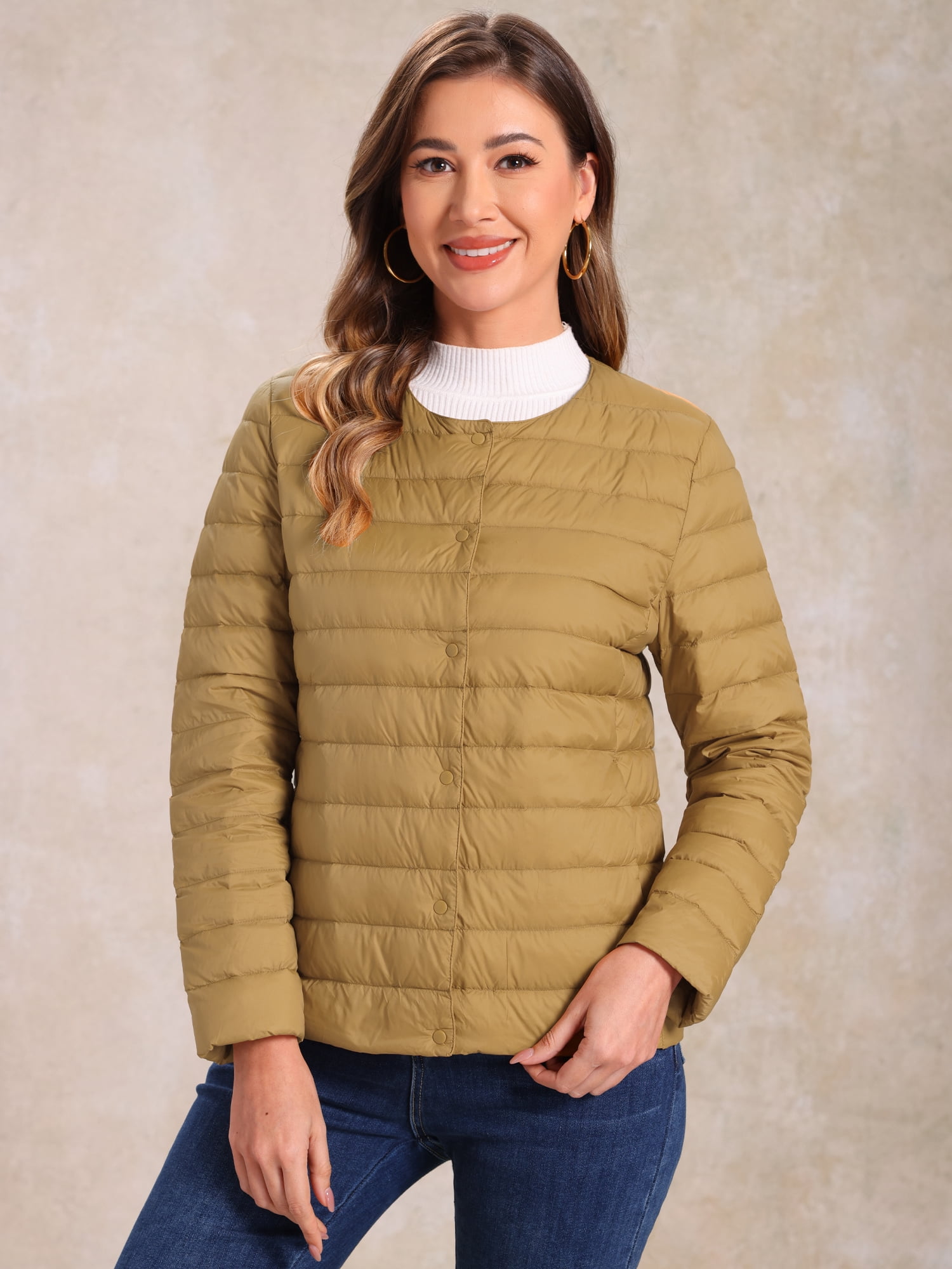 DARING DIVA Women's Puffer Lightweight  Packable Long Sleeve Coat S Brown