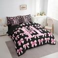thumbnail image 3 of Erosebridal Personalized Gifts Bedding Full Size,Latter H Comforter Sets with Sheets,Pink Ribbon Bow Bedding Sets Full Size,Lightweight Room Decoration Reversible,7pcs, 3 of 7