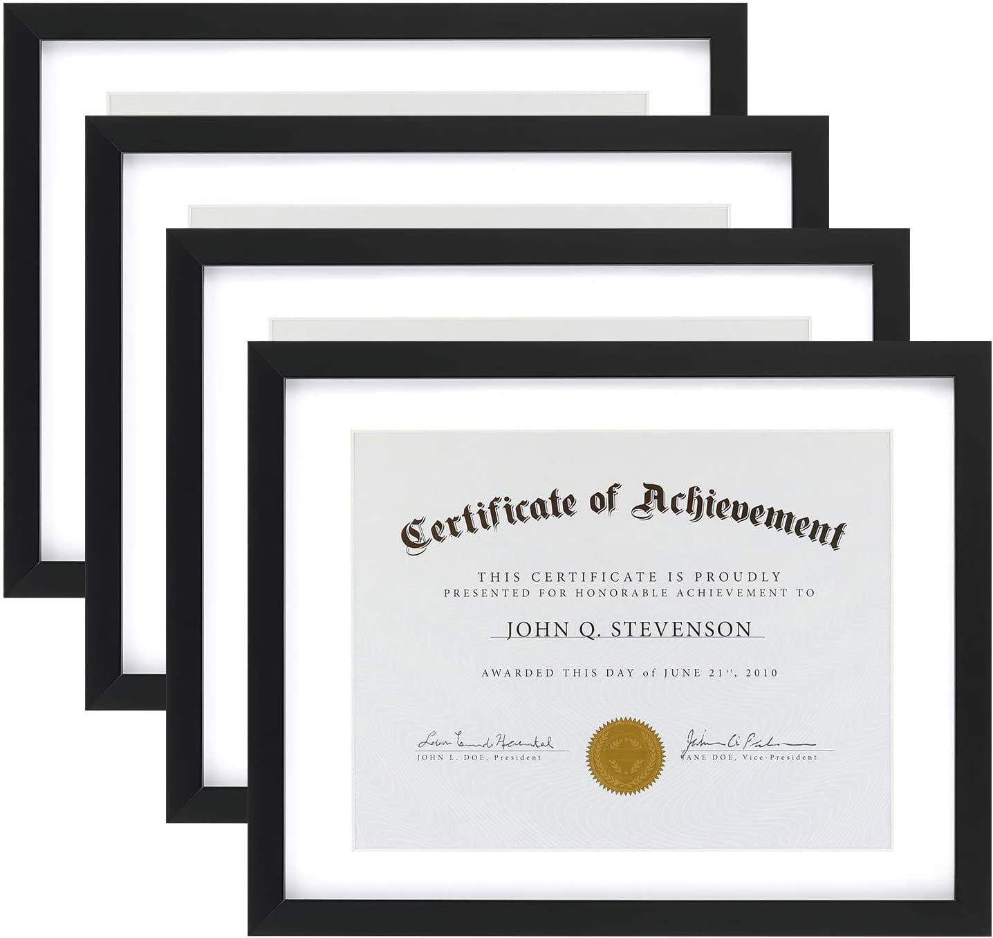 11x14 Document Photo Wood Frame Double Mat for 8.5x11 Diploma/Certificates Black 