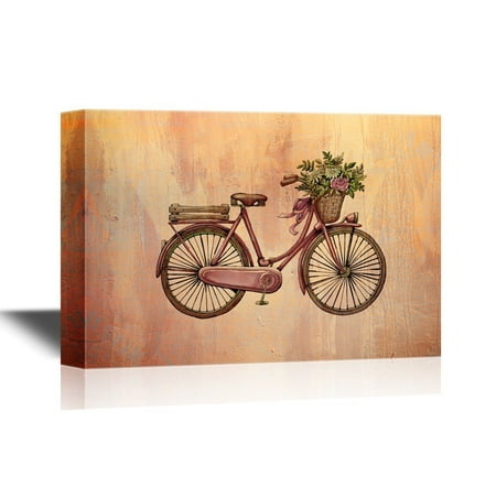 wall26 - Canvas Wall Art - Vintage Style Bicycle on Abstract Background - Gallery Wrap Modern Home Decor | Ready to Hang - 24x36 (Best Way To Hang A Bike On A Wall)