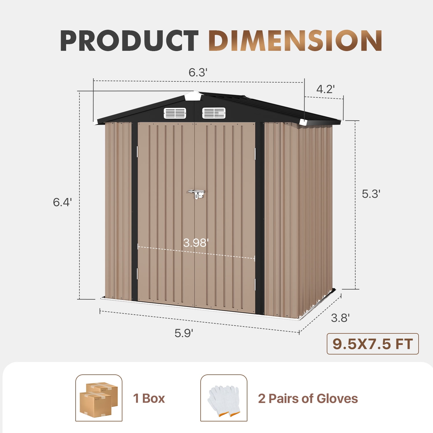 Cloudwell 6x4ft Shed with Floor Heavy-Duty Galvanized Steel Outdoor Storage Shed