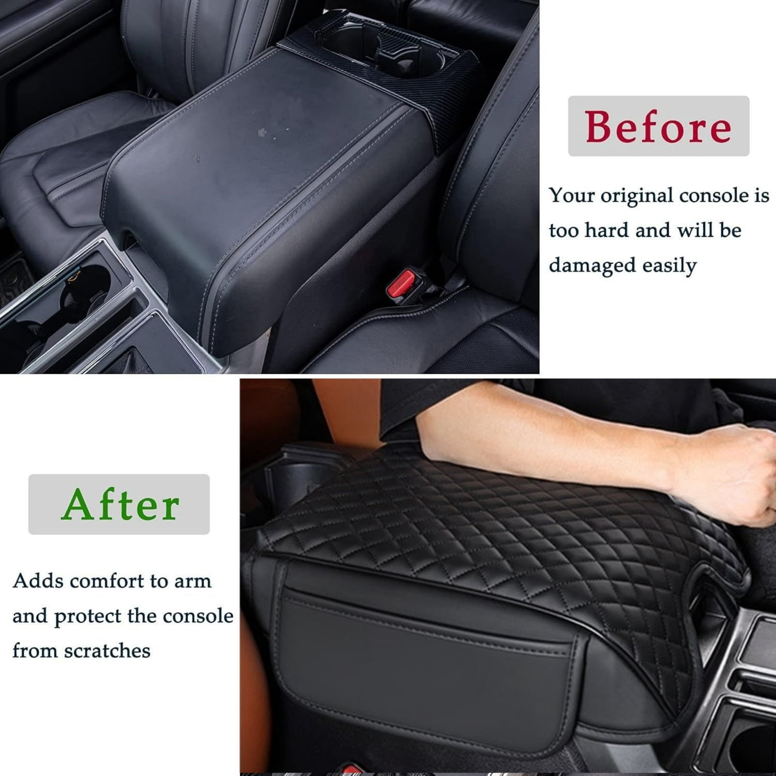 ST SoleMe.Tc Custom Center Console Cover Pad Compatible with 2015-2020 Ford F150 Car Armrest Seat Box Cover Anti-Scratch Protector, Interior Accessories, Double Line Grid