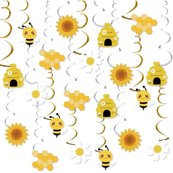 YQWIN Bee Party Decorations 20PCS Bumble Bee Hanging Swirls Decorations Bumblebee Party Hanging Swirls Foil Ceiling Streamers Bee Hanging Ornaments for Birthday Baby Shower Bee Day Party Supplies