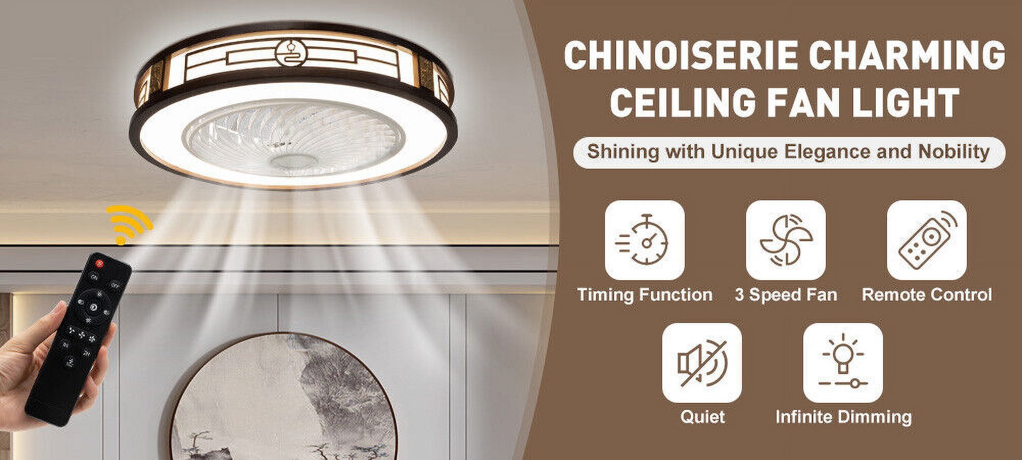 Denest Brown Modern LED Chandelier Ceiling Fan with Remote Control