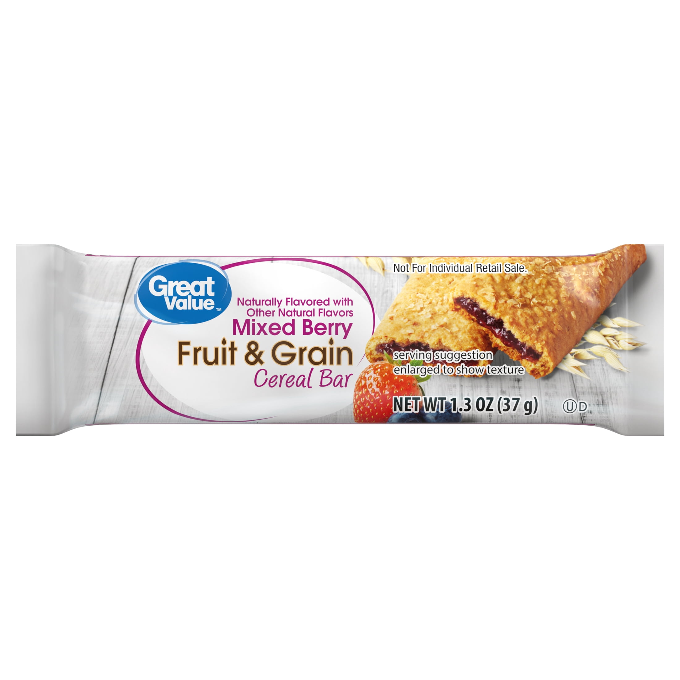 Great Value Fruit & Grain Cereal Bars, Mixed Berry, 10.4 oz, 8 Count