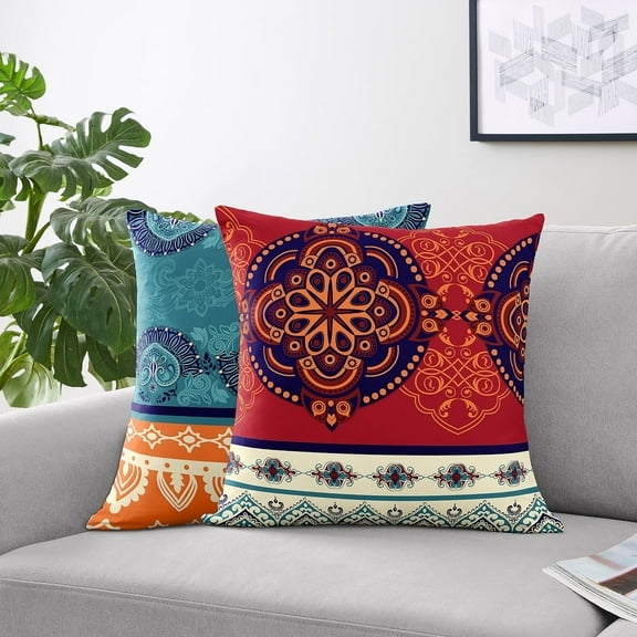 Sweet Jojo Designs Boho Red Blue Orange Decorative Throw Pillow Covers 2 Piece Set (Inserts Not Included) 18x18