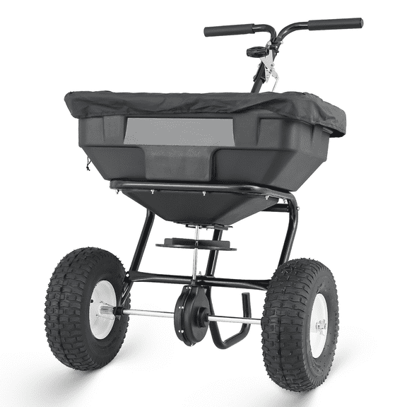 MoNiBloom Walk-Behind Seed Spreader, Broadcast Spreader for Spreading Fertilizer on Lawns Grass, Ice Melt on idewalks and Driveways, 125lb Capacity, Black