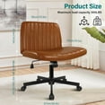 thumbnail image 3 of Brown PU Stool Chair with Wheels Height Adjustable Swivel Vanity Chair for Home Office Desk Chair with Wide Seat, 3 of 9