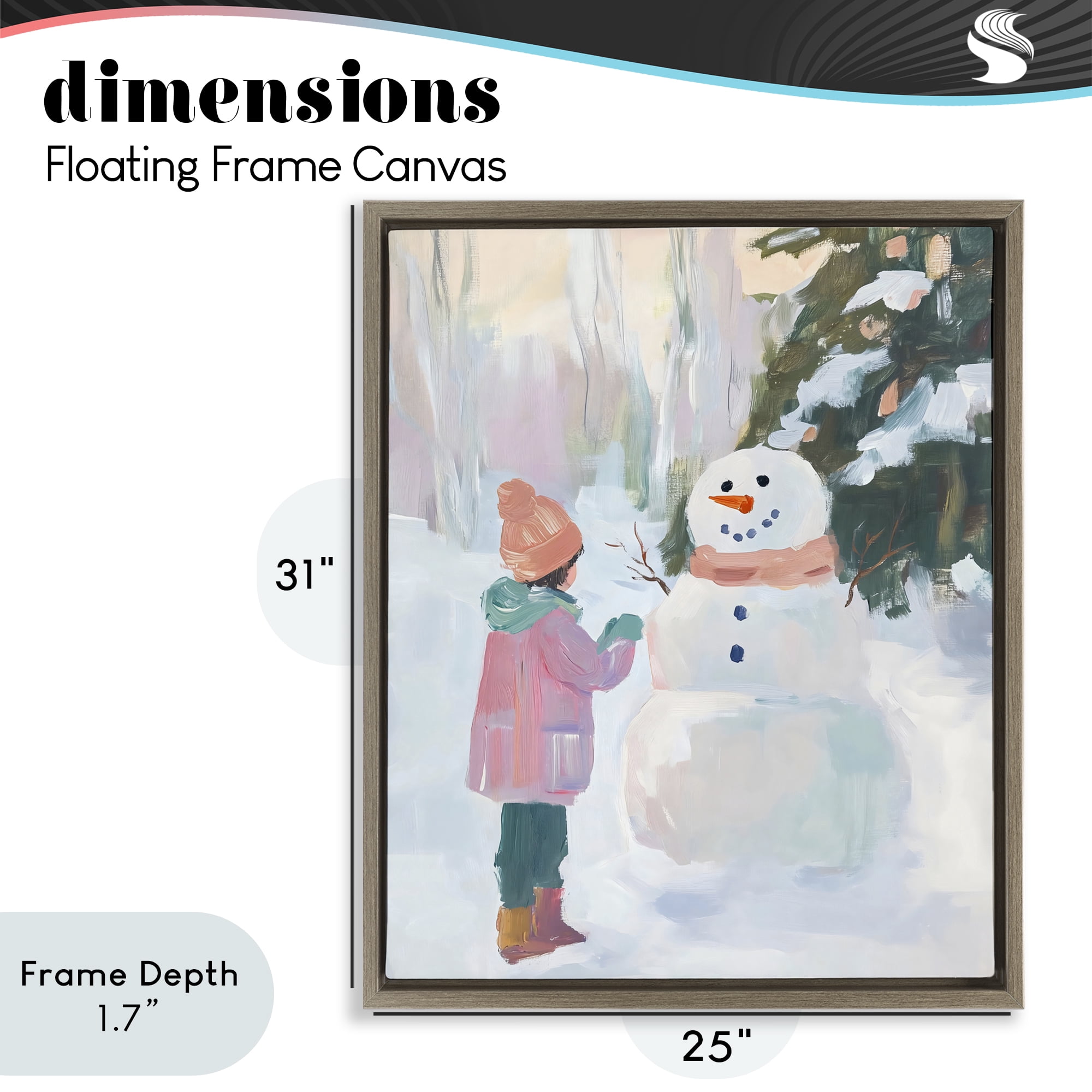 Stupell Industries Girl & Snowman in Winter Brown Framed Floater Canvas Wall Art, design by The Prints Vibe