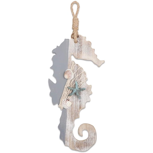 Seahorse Wooden Decor With Starfish And Seashells For Nautical Decoration, Wall Decor Door Hanging Ornament Beach Theme Home Decoration.