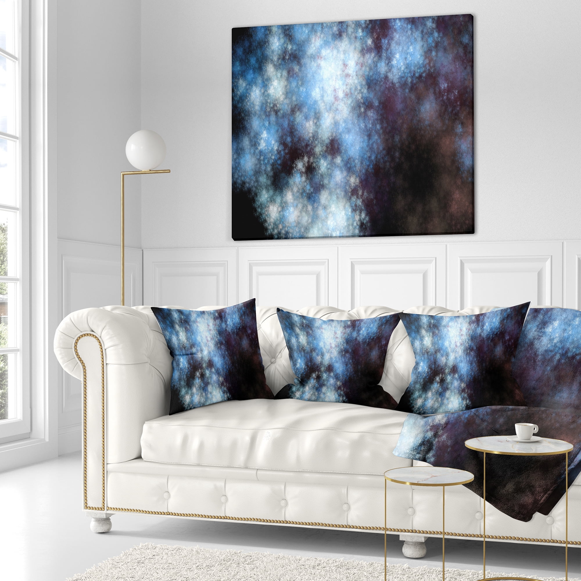 Designart Blue White Starry Fractal Sky - Abstract Throw Pillow - 16x16