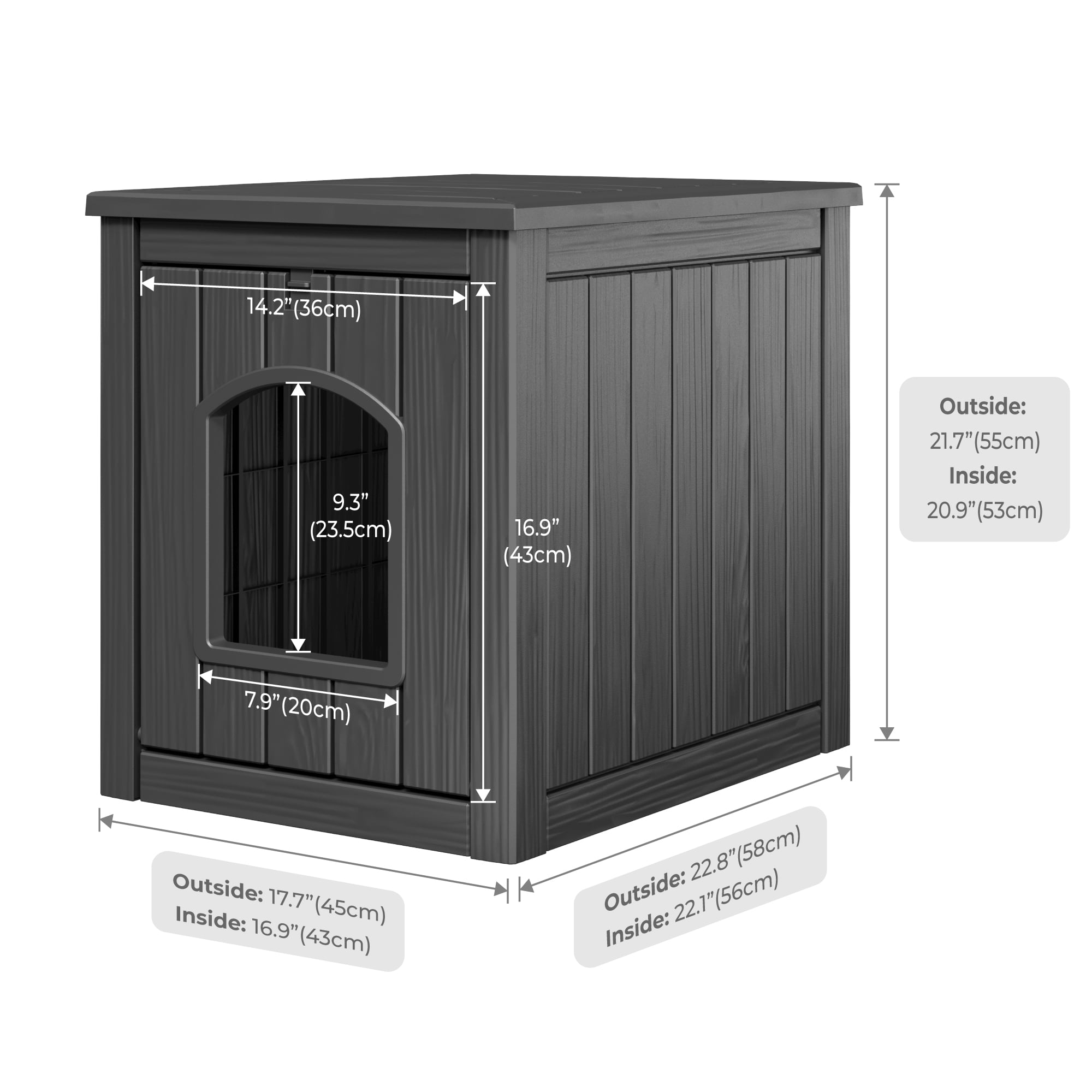 LHBcraft Outdoor Cat House, Weatherproof PP Cat Shelter for Feral & Stray Cats, Durable All-Season Pet House for Garden & Patio ,Black