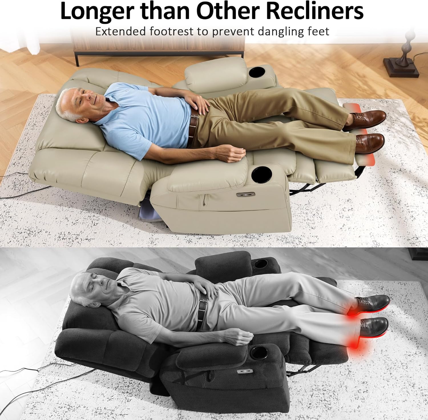 MCombo Oversized Triple Motor Power Lift Recliner with Adjustable Headrest for Big Tall Elderly, Faux Leather(Beige, Large-Wide)