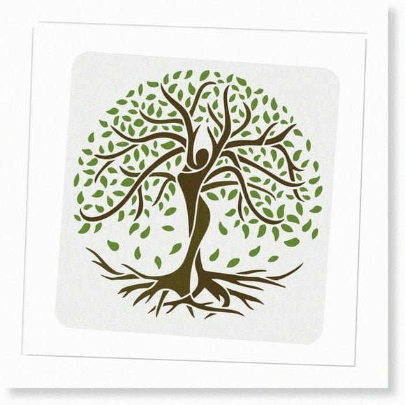 Artistic Tree of Life Decoration Template - 11.8x11.8 inch Human Shape Drawing Painting Square Stencil - Reusable for Wood, Floor, Wall, and Tile Projects