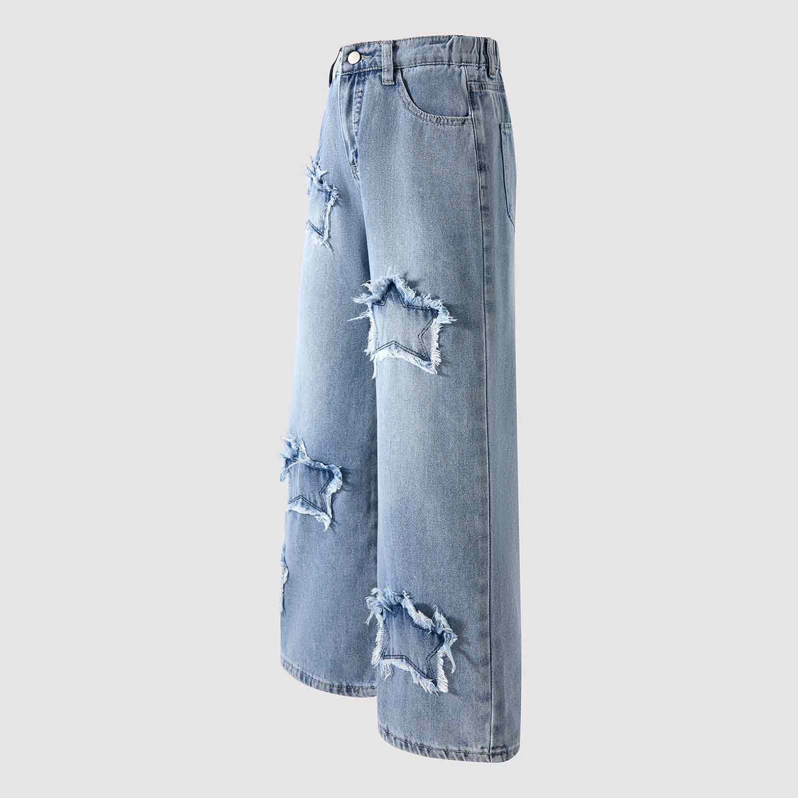 Girls Baggy Pants Clothes For Tweens Girls' Wide Leg Jeans Baggy Cute Bow High Elastic Waisted Denim Pants Y2K Boyfriend Skater Streetwear