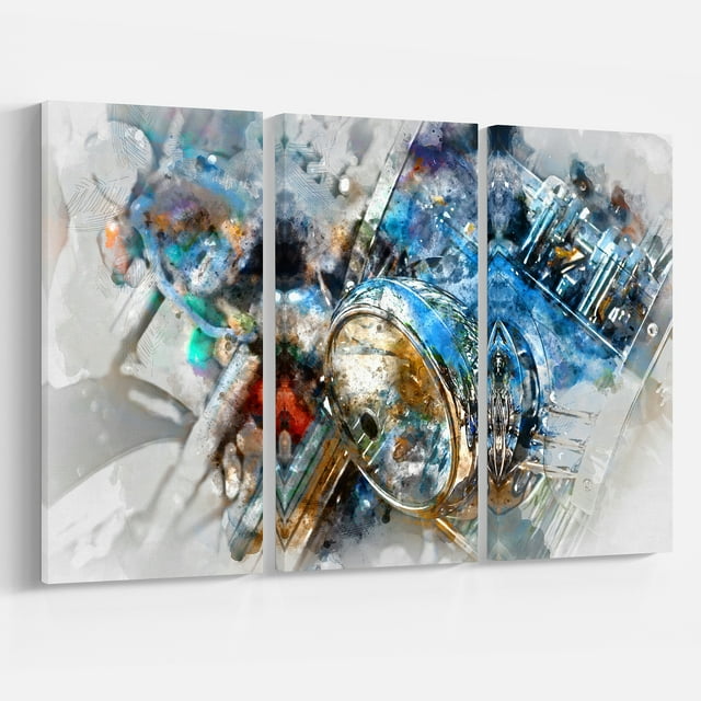 Designart - Motorcycle Headlight Watercolor - Contemporary Canvas Art Print