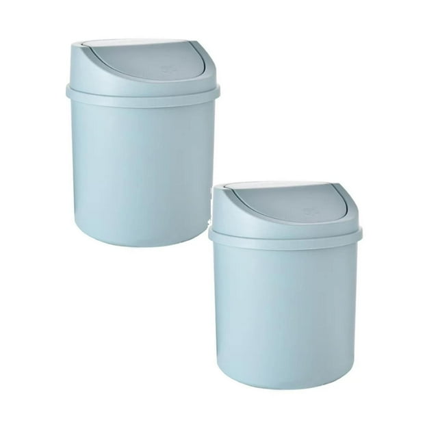 Oleegame 2 Pcs Poubelle de Bureau Petite Chambre Usage Domestique Mignonne Couvercle Filet Rouge Mini Boîte de Rangement Bleu