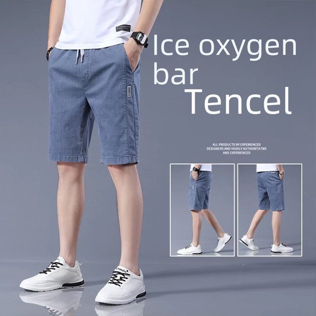 Pantalones cortos de mezclilla lavados estilo vintage para hombre, estilo hip hop, holgados, con cintura elástica y combinables, de corte medio