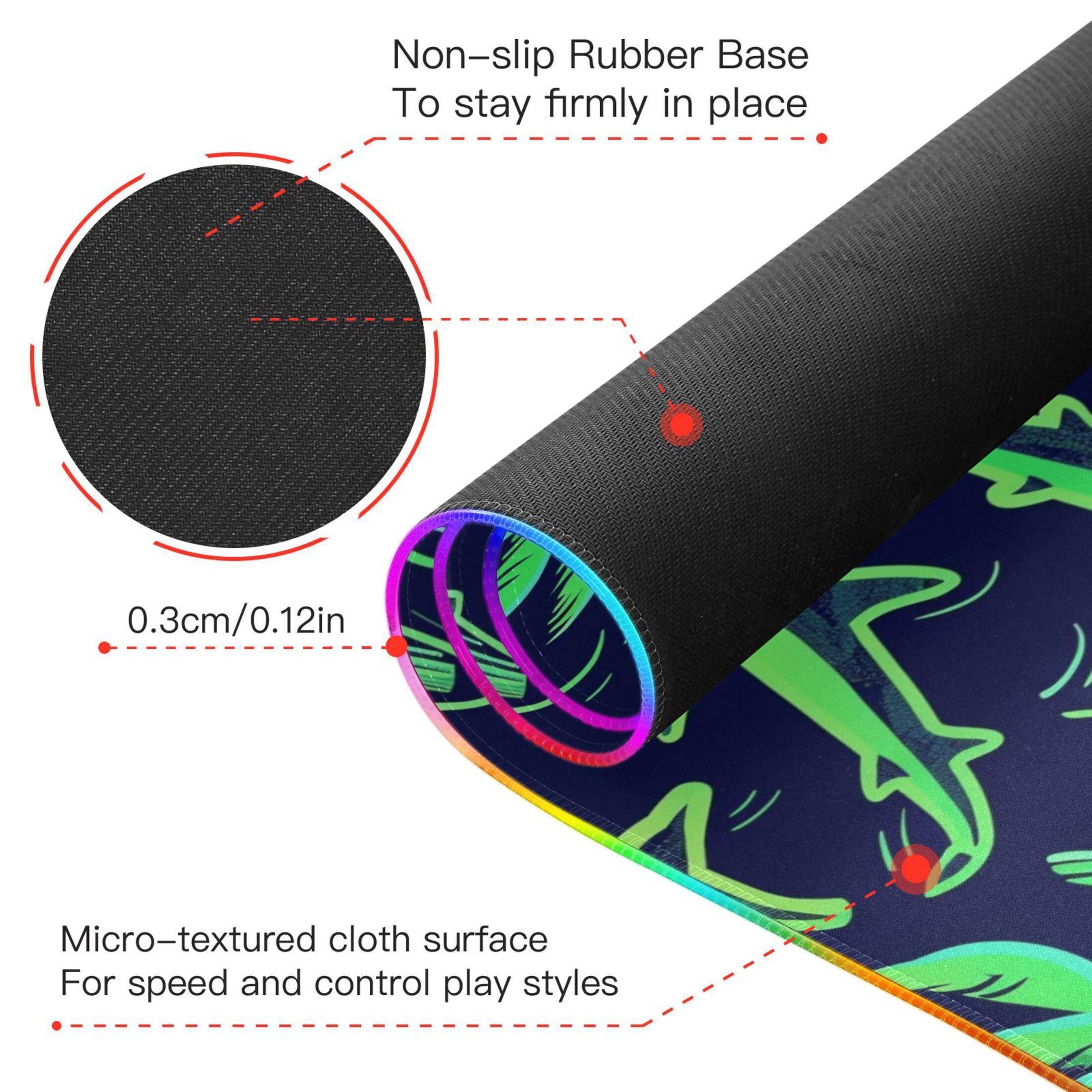 Large RGB Gaming Mouse Pad Led Glowing Mousepad Non-Slip Rubber Base 13 Light Modes 31.5x11.8 Neon Green Shark and Palm Trees